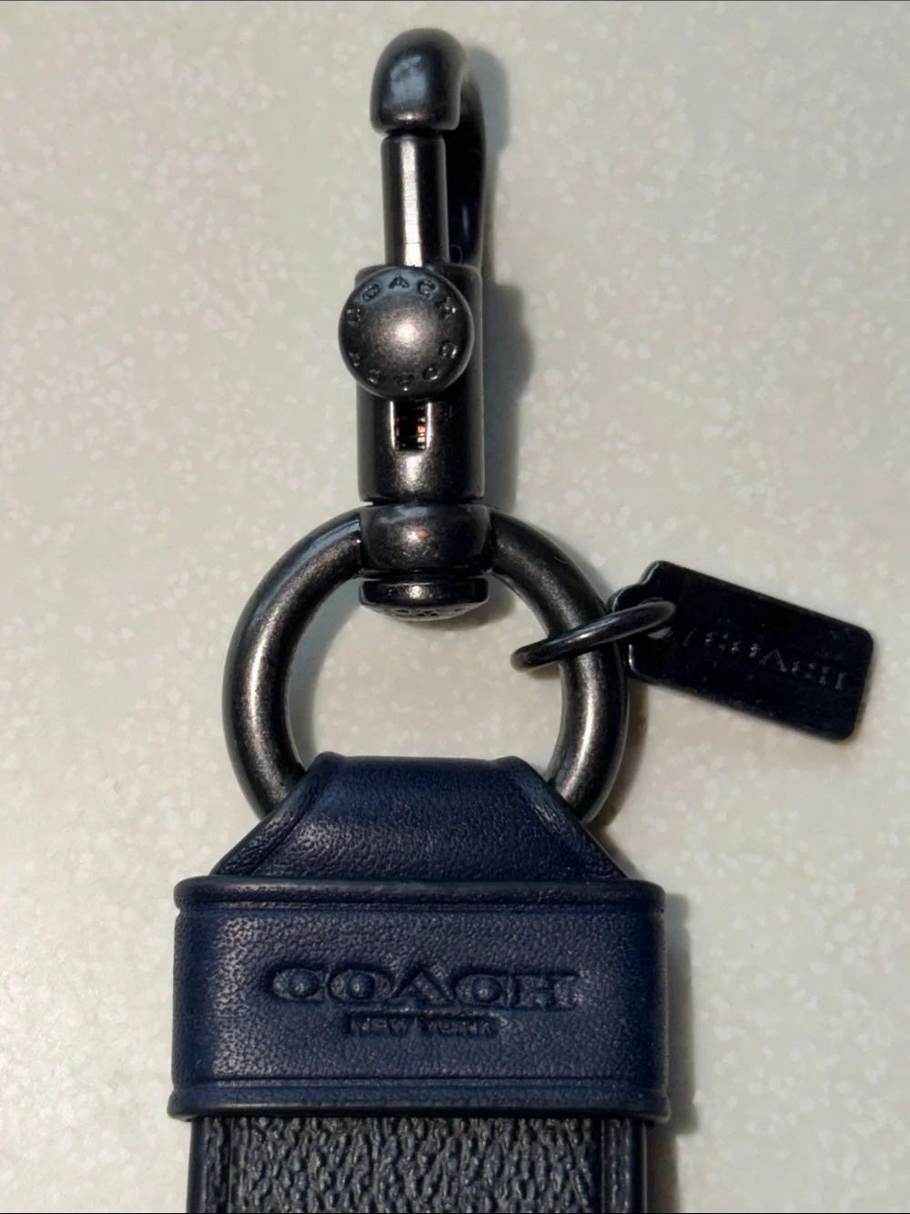 Coach New York Black Navy Signature Canvas & Leather Wristlet Strap Key Fob